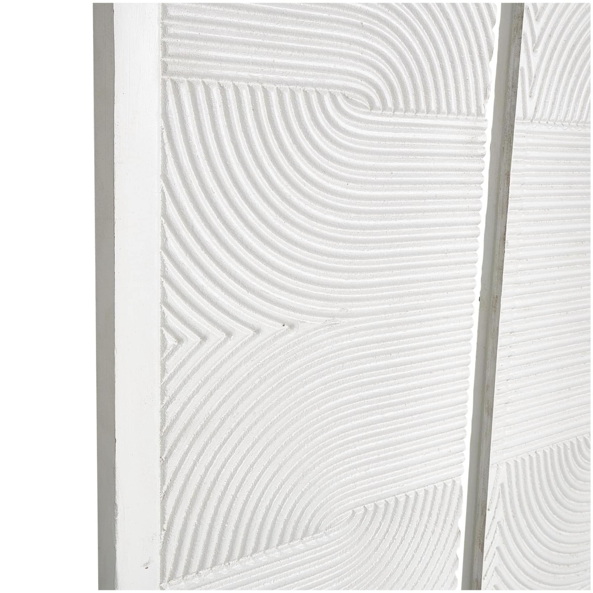 CosmoLiving by Cosmopolitan Wooden White Handmade Carved Panel Geometric Wall Art with Looped Sand Art Design, Set of 4